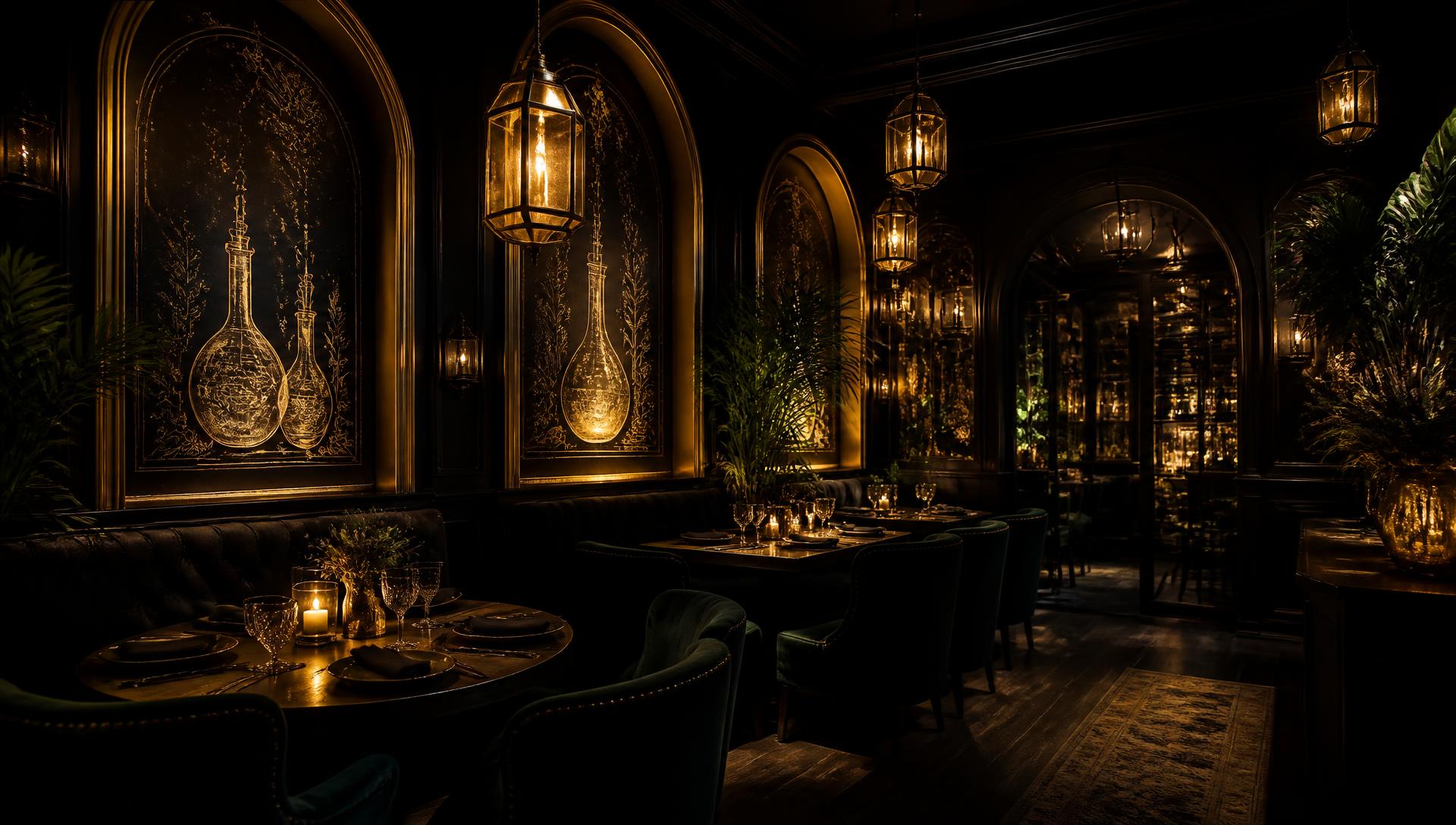 Candlelit dining room at The Alchemist