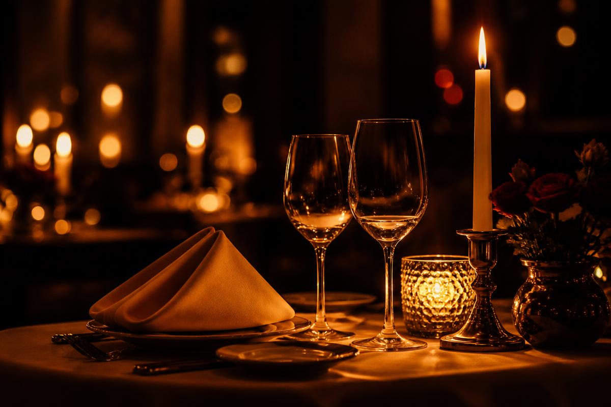 Chef finishing a dish by candlelight